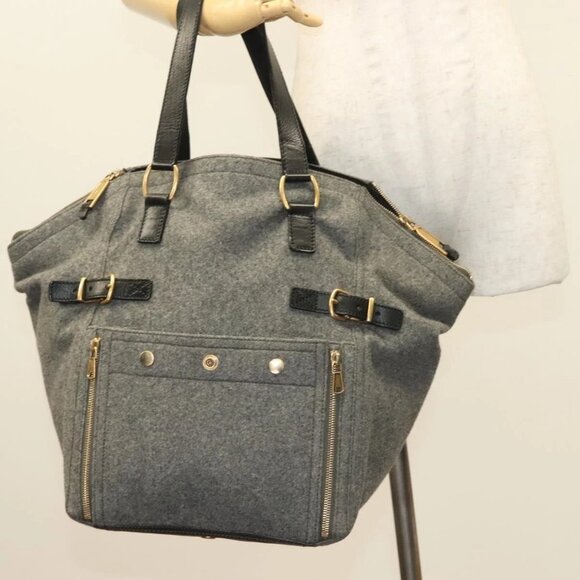 SAINT LAURENT Downtown Tote Bag Wool Leather Gray 175884 Auth 130161 - Picture 3 of 16